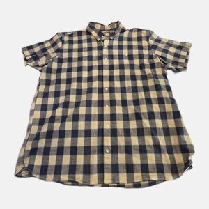 LL Bean Chambray Shirt Mens XXL Tall Blue Plaid Comfort Stretch Short Sleeve